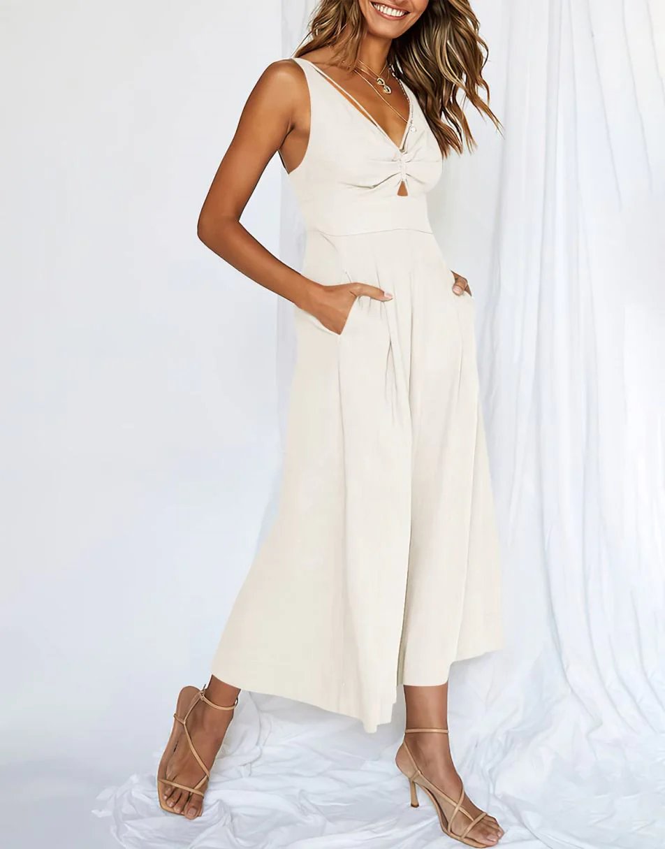 V Neck Cutout High-Waist Rompers