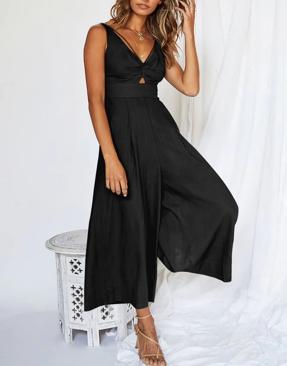 V Neck Cutout High-Waist Rompers