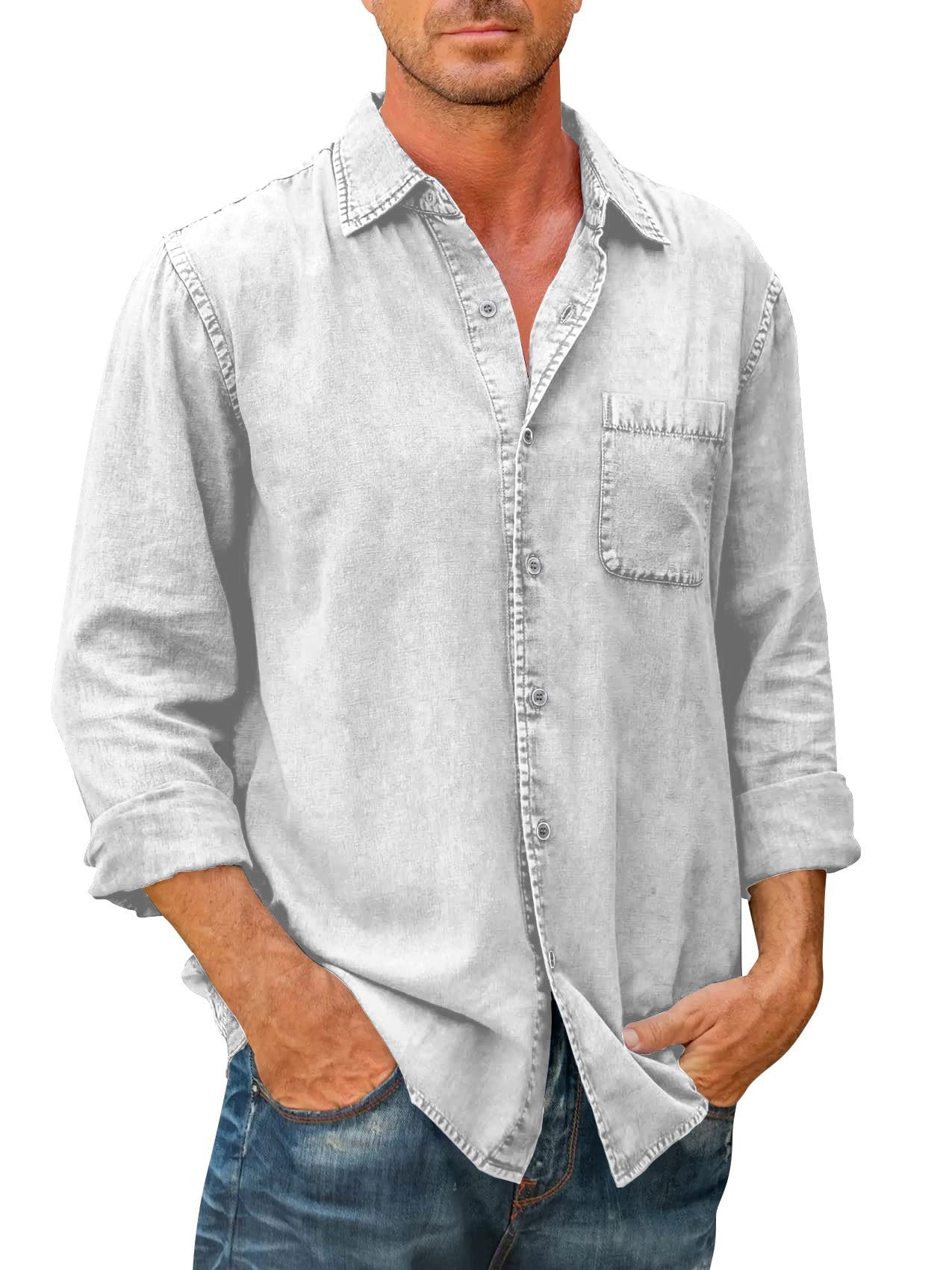 🔥Today’s Deal-Mens Denim Long Sleeve Button Down Shirt