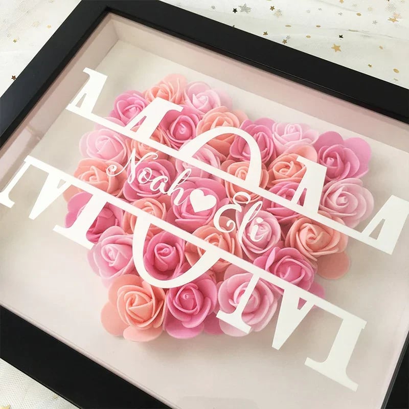 Personalized Mom/Dad Flower Shadow Box With Name For Mother's Day