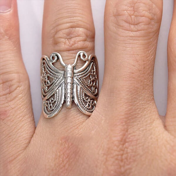 🔥🎁 Handmade Vintage Butterfly Silver Ring