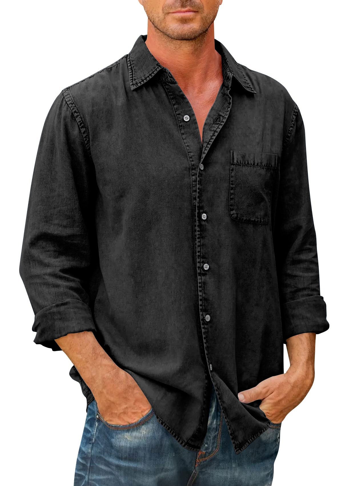 🔥Today’s Deal-Mens Denim Long Sleeve Button Down Shirt