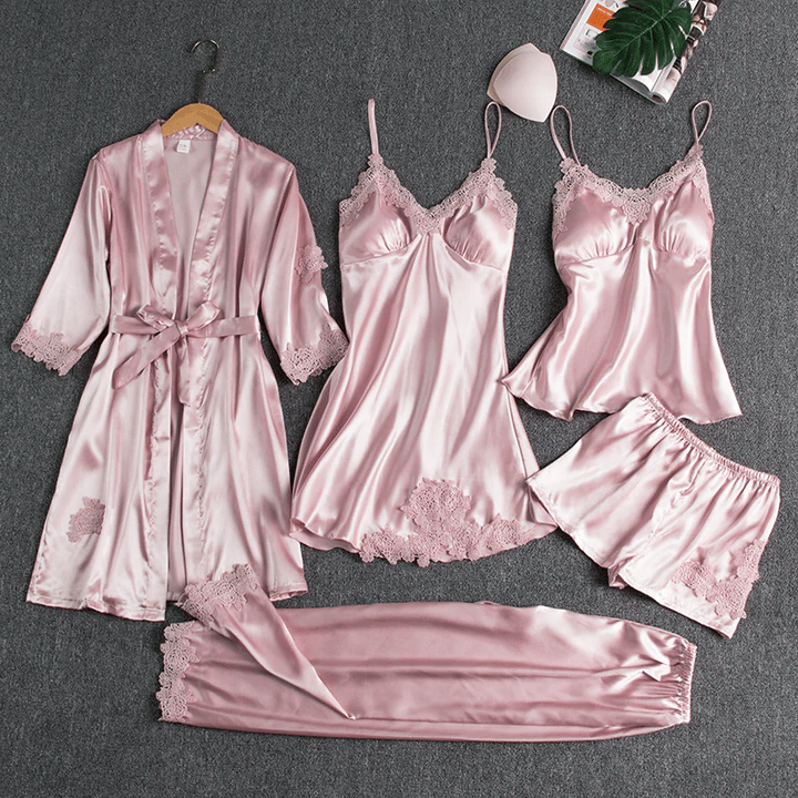 ⚡Blushy Silky Texture 5 Piece Pajama Set