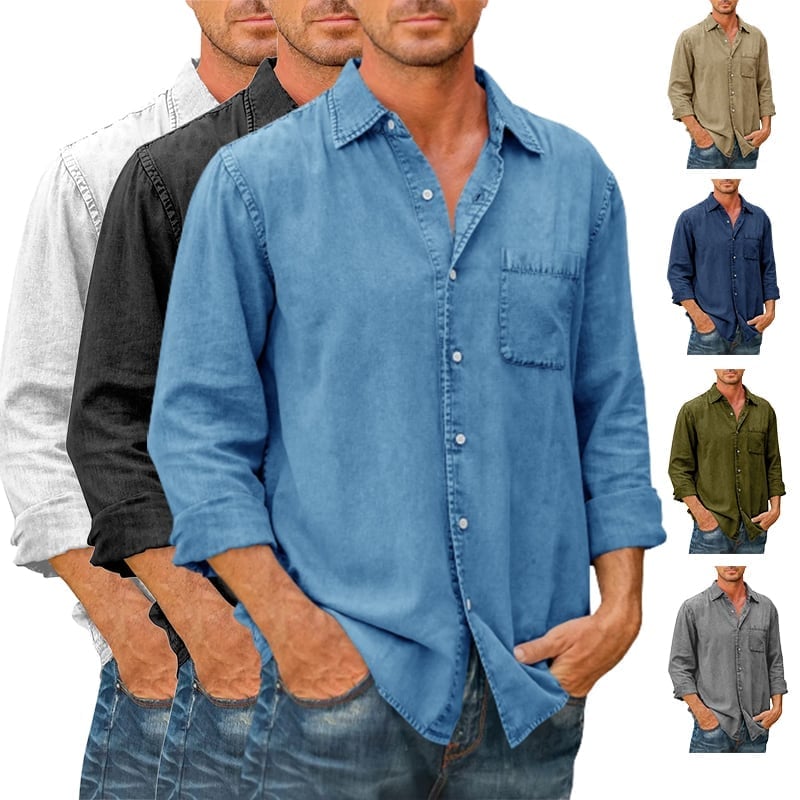 🔥Today’s Deal-Mens Denim Long Sleeve Button Down Shirt