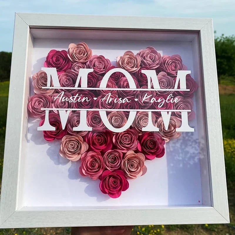 Personalized Mom/Dad Flower Shadow Box With Name For Mother's Day