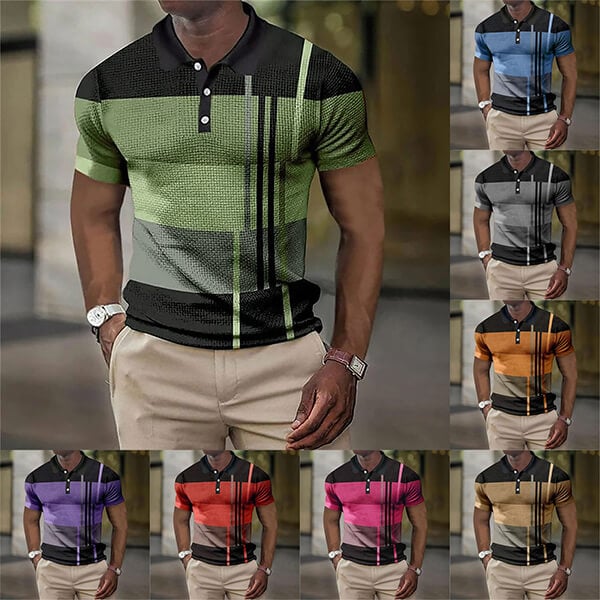 Men's polo shirt short-sleeved color blocking T-shirt