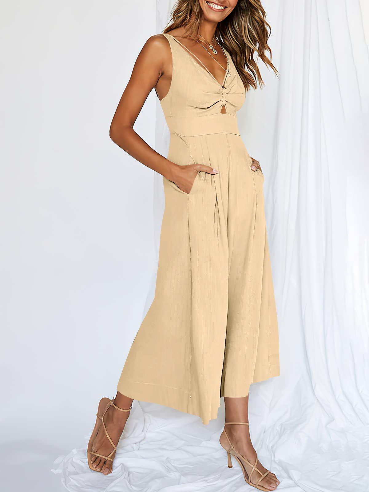 V Neck Cutout High-Waist Rompers