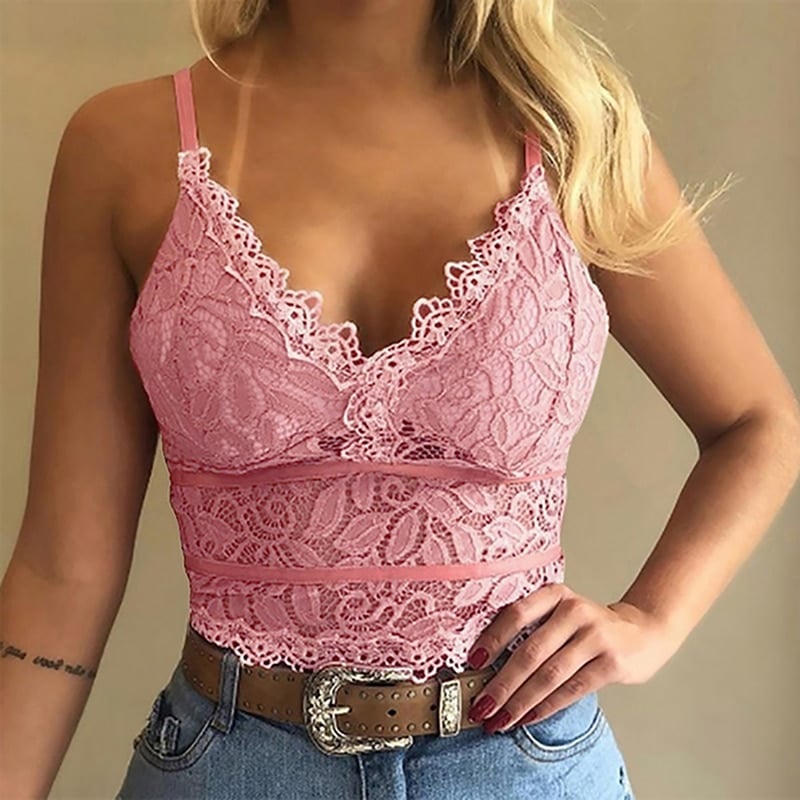 🔥Women's Sexy Lace V Neck Slim Push Up Tank Bodysuit