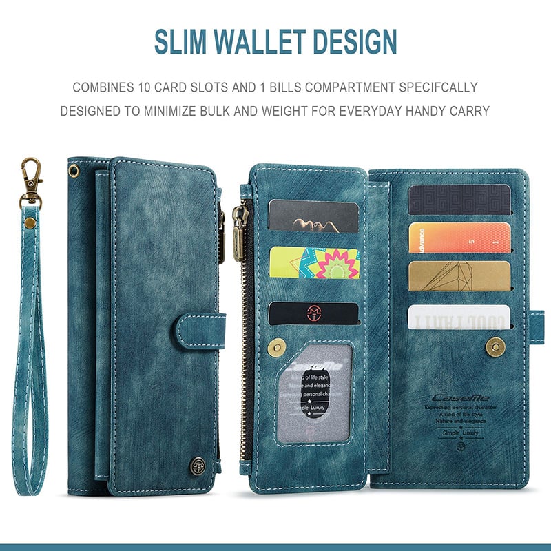 Luxurious & High-end Leather Wallet Flip iPhone Case with Wrist Strap