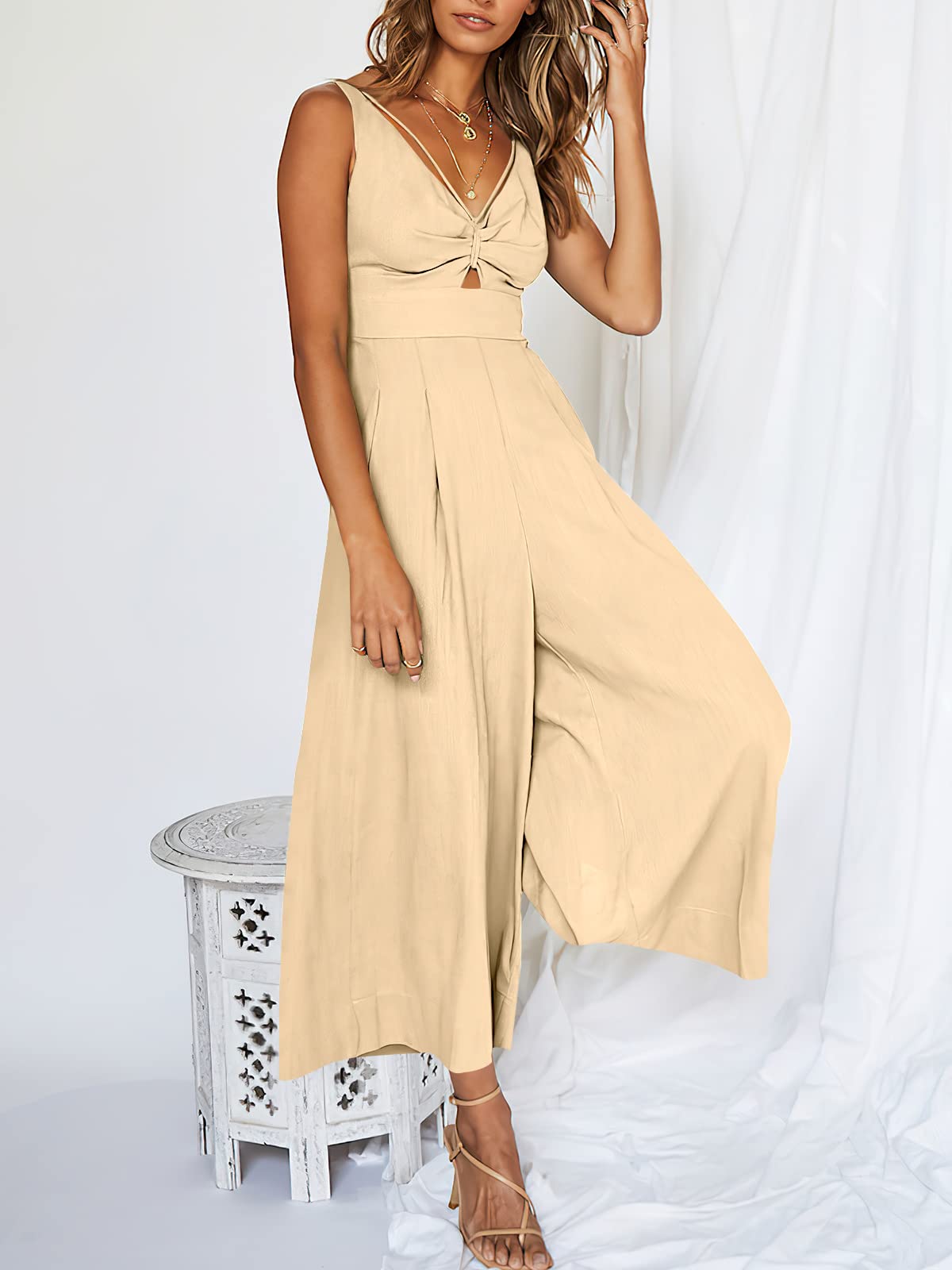 V Neck Cutout High-Waist Rompers