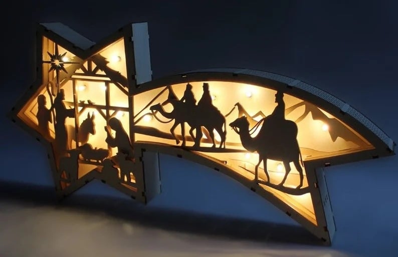 🎅LED Wooden  Ornaments Nativity Scene Star Shaped Desk Lamp🌟