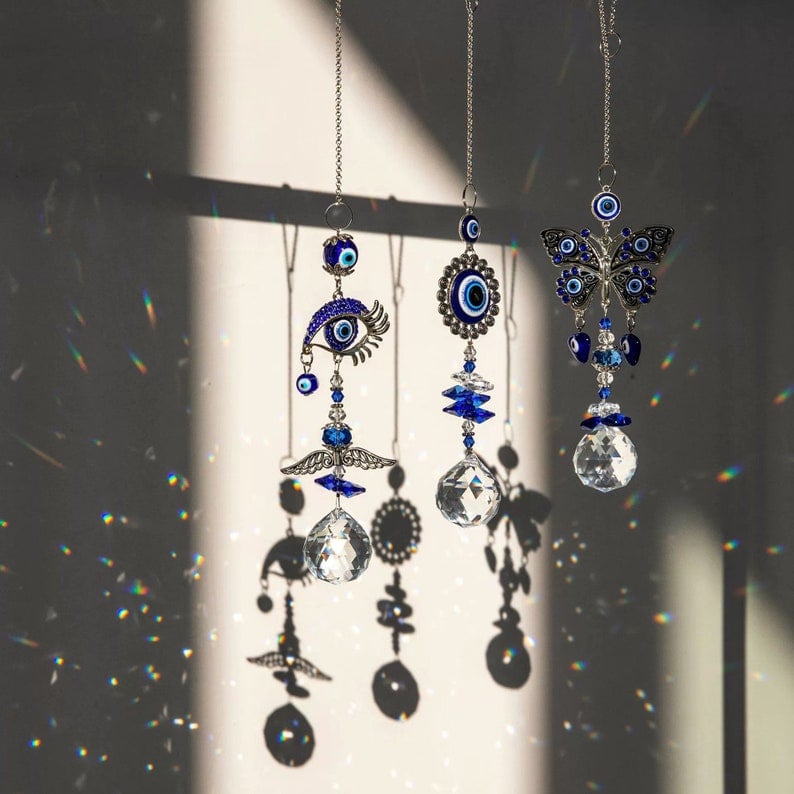 Blue Evil Eye Crystal Suncatcher Wind Chime