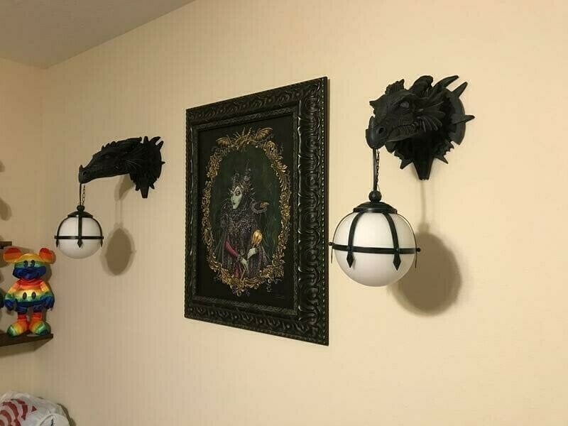 Gothic Marshgate Castle Dragon Sculptural Electric Wall Sconce