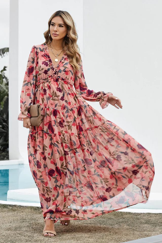 🔥FLORAL RUFFLE TIERED MAXI DRESS