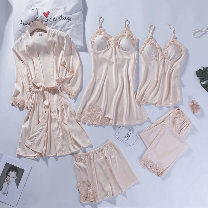 ⚡Blushy Silky Texture 5 Piece Pajama Set