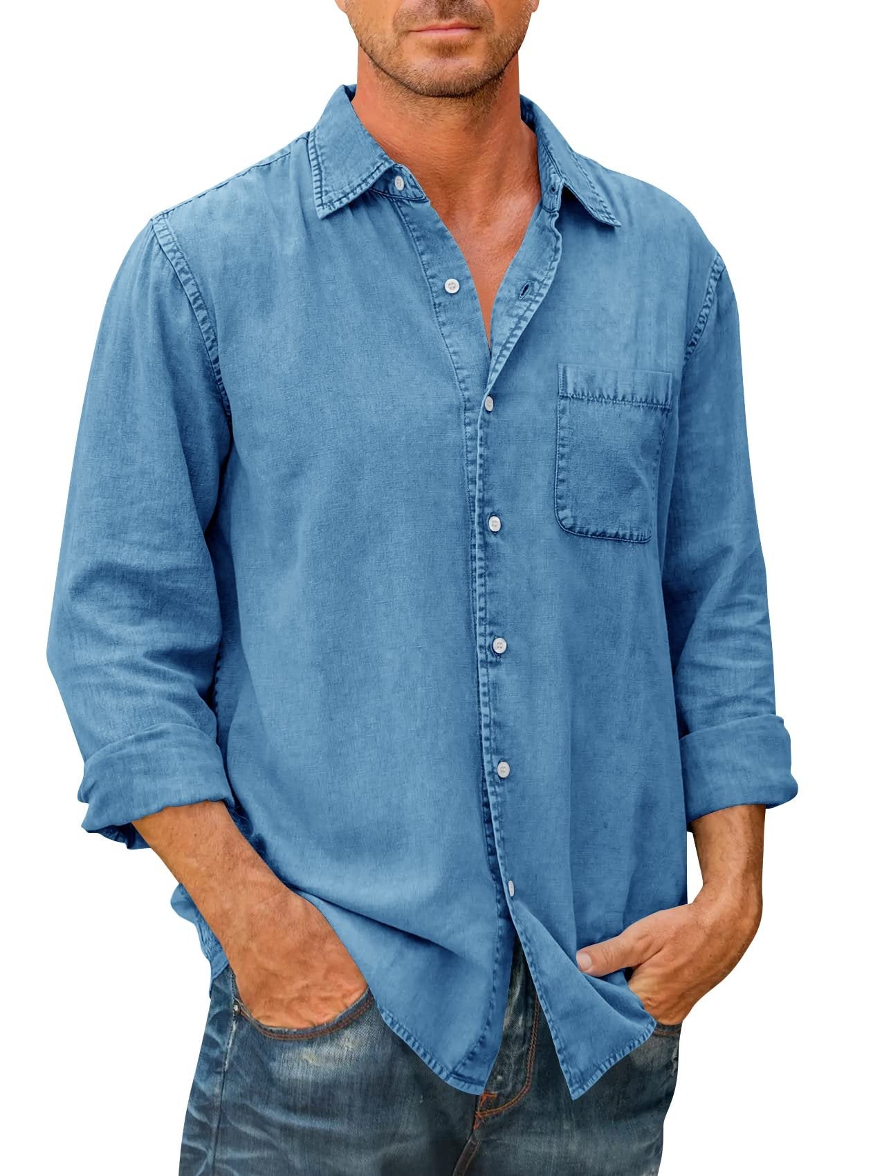 🔥Today’s Deal-Mens Denim Long Sleeve Button Down Shirt