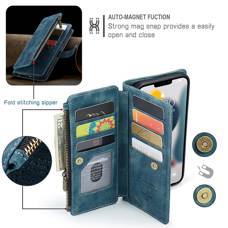 Luxurious & High-end Leather Wallet Flip iPhone Case with Wrist Strap