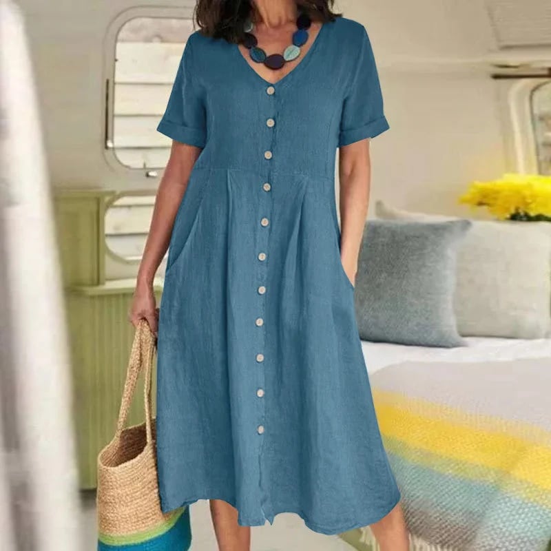 🔥New solid color loose cotton linen dress