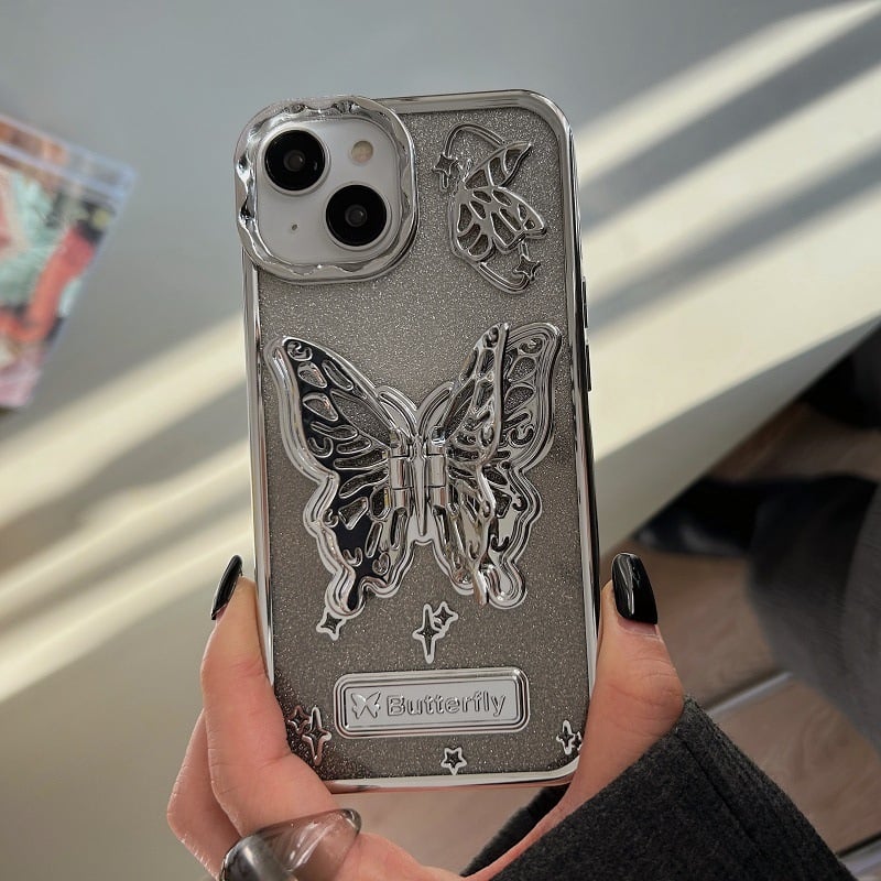 Electroplated Glitter Butterfly Invisible Stand iPhone Case