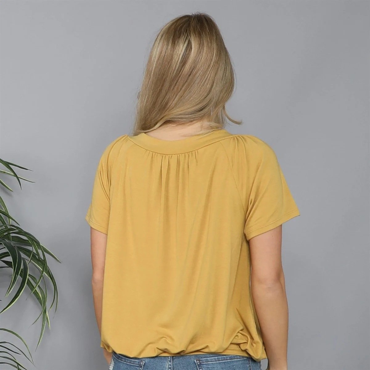 Solid Color Pleat Design T-shirt Top