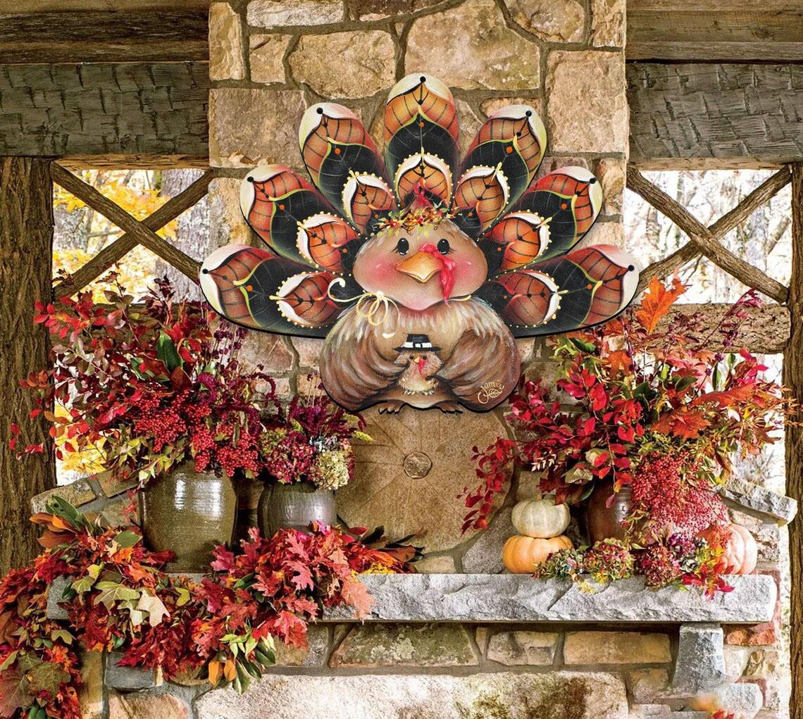 🦃Turkey Wreath Door Hanger 🍂 Thanksgiving Wood Decor - 🎃Wooden Fall Wall Decoration