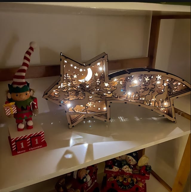 🎅LED Wooden  Ornaments Nativity Scene Star Shaped Desk Lamp🌟