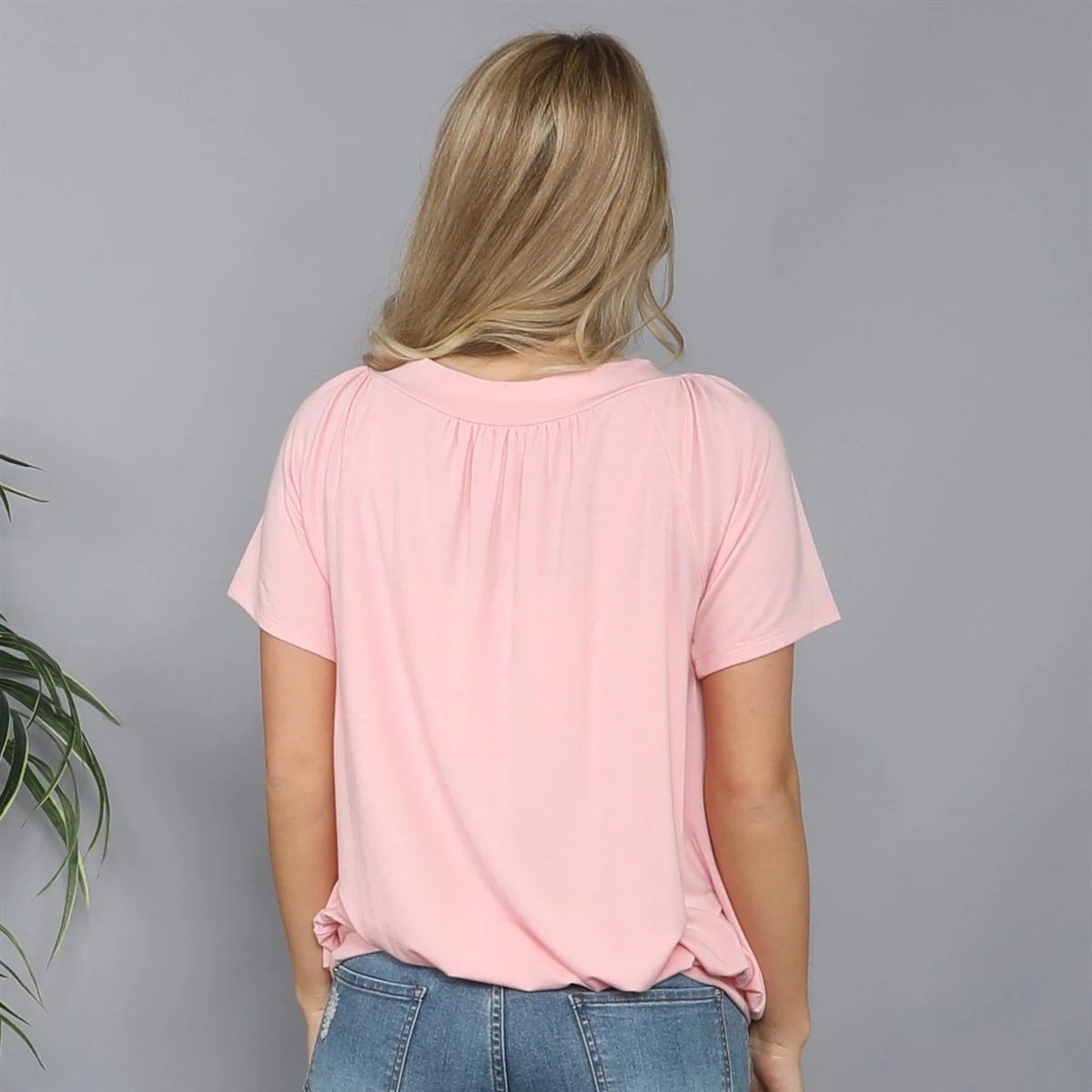 Solid Color Pleat Design T-shirt Top