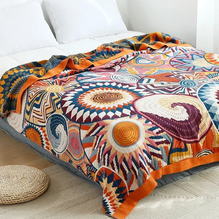 4 Layers Cotton Queen Throw Bed Cover 100% cotton Muslin Sofa Throw Boho Decor