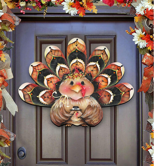 🦃Turkey Wreath Door Hanger 🍂 Thanksgiving Wood Decor - 🎃Wooden Fall Wall Decoration