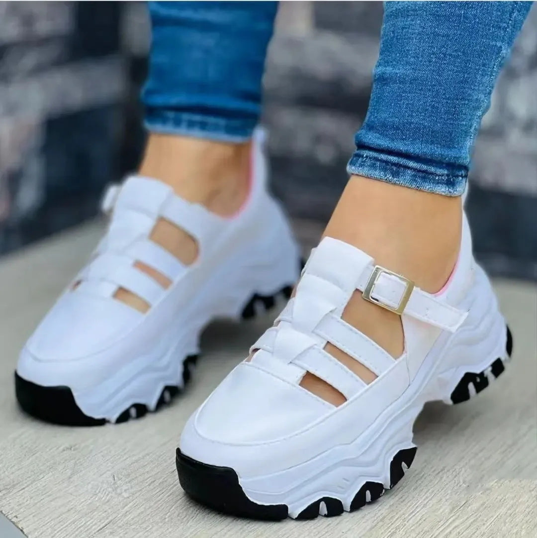 Chunky Soled Paneled Suede Cutout Sneakers