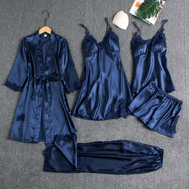 ⚡Blushy Silky Texture 5 Piece Pajama Set