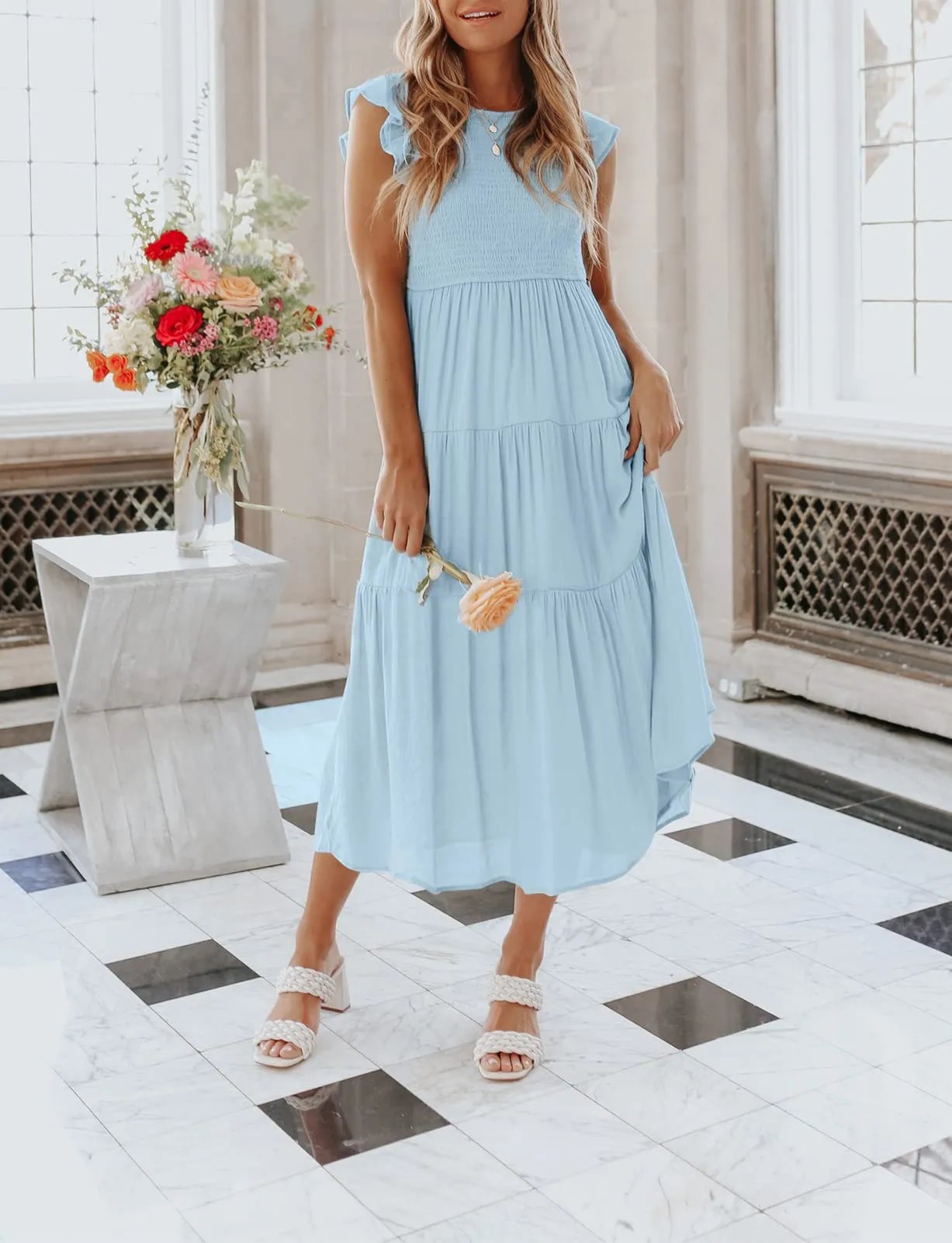 WOMEN'S SUMMER CASUAL FLUTTER SHORT MIDI DRESS