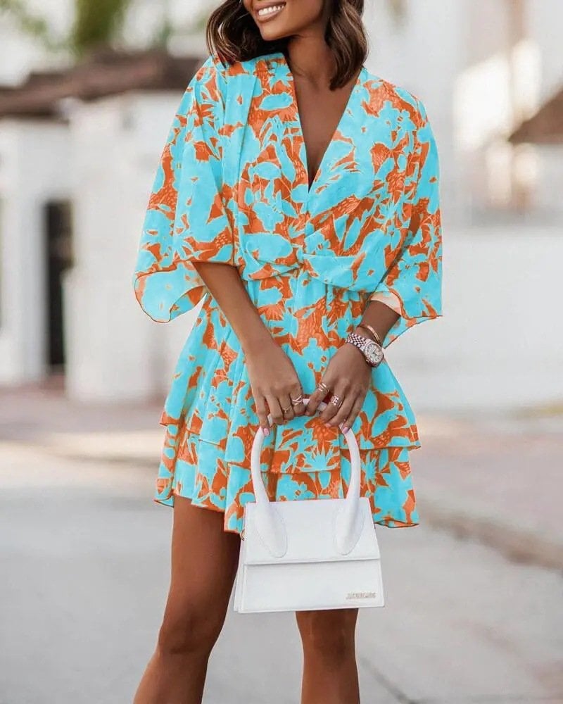 🌹Summer Popular V-Neck Loose Doll Sleeve Print Dress Women's👗