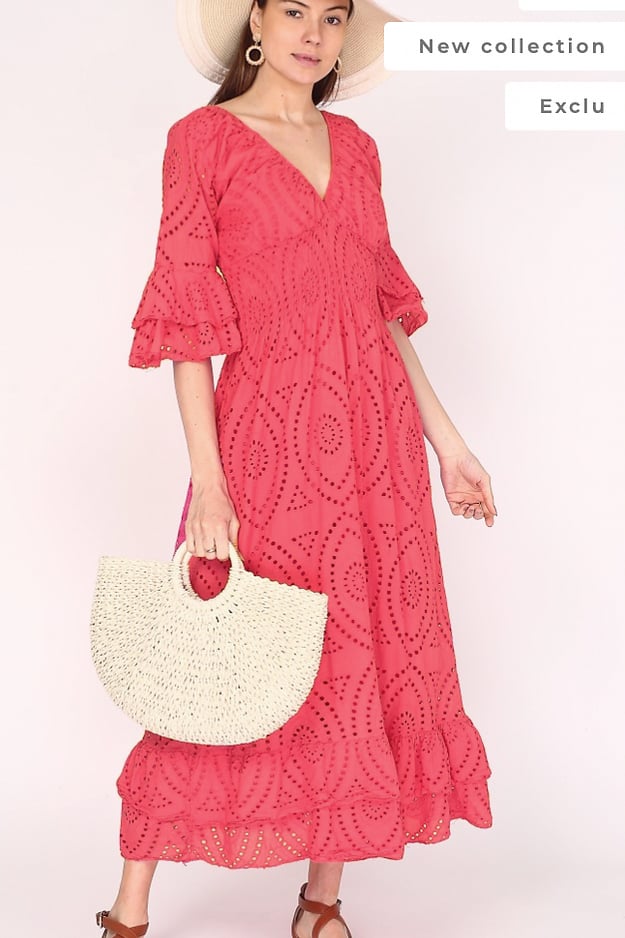 Embroidery Anglaise Frill Sleeve Midi Dress