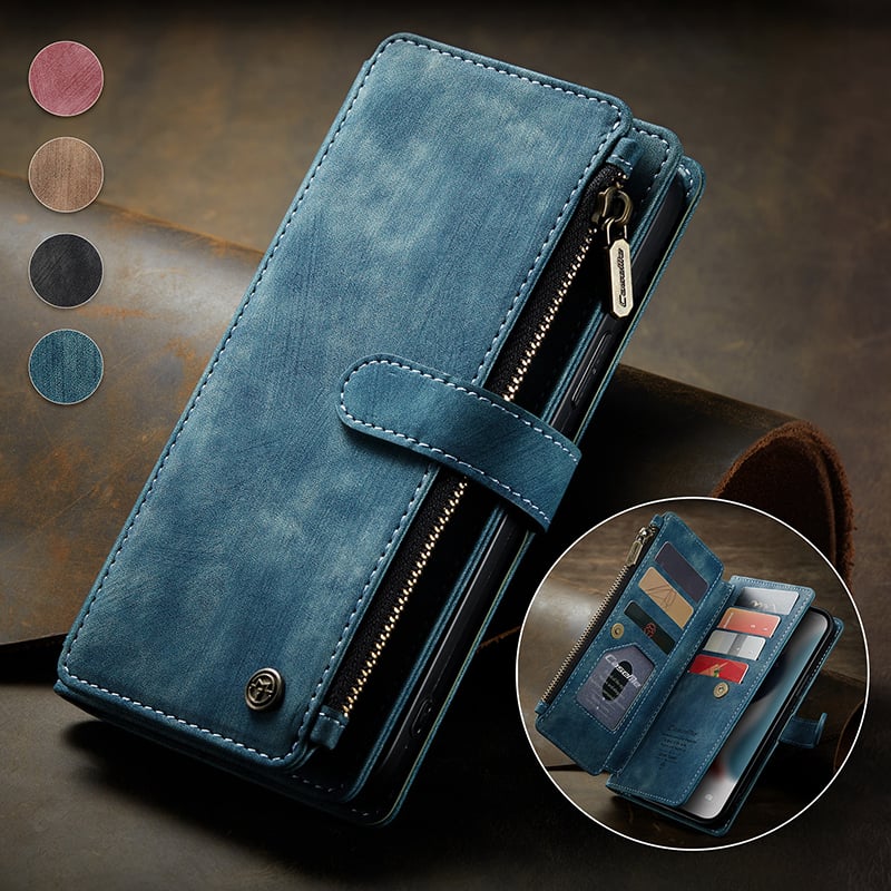 Luxurious & High-end Leather Wallet Flip iPhone Case with Wrist Strap