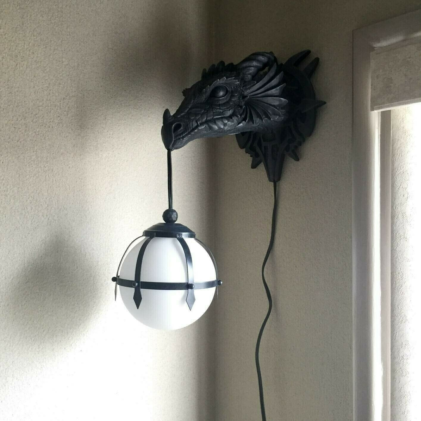 Gothic Marshgate Castle Dragon Sculptural Electric Wall Sconce