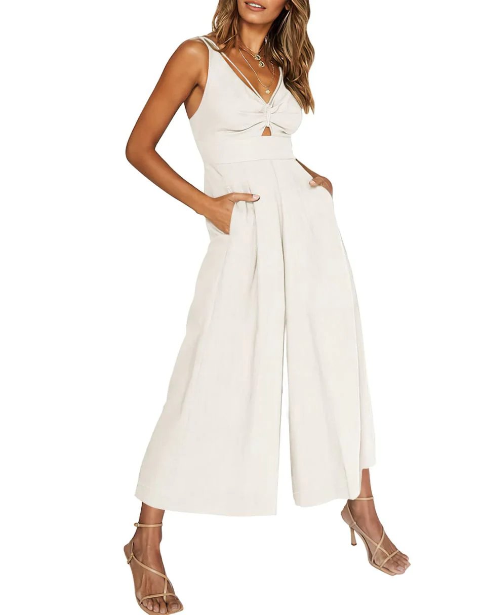 V Neck Cutout High-Waist Rompers