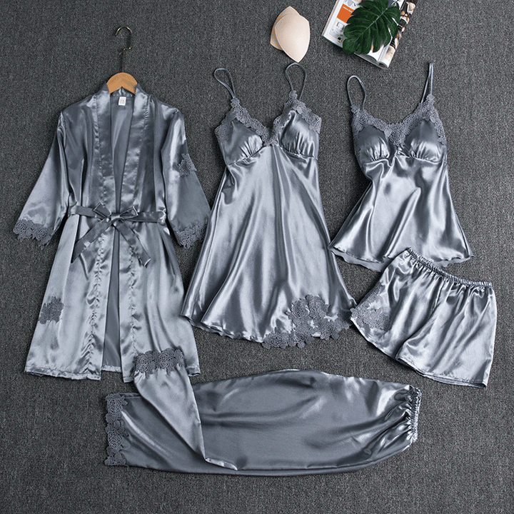 ⚡Blushy Silky Texture 5 Piece Pajama Set