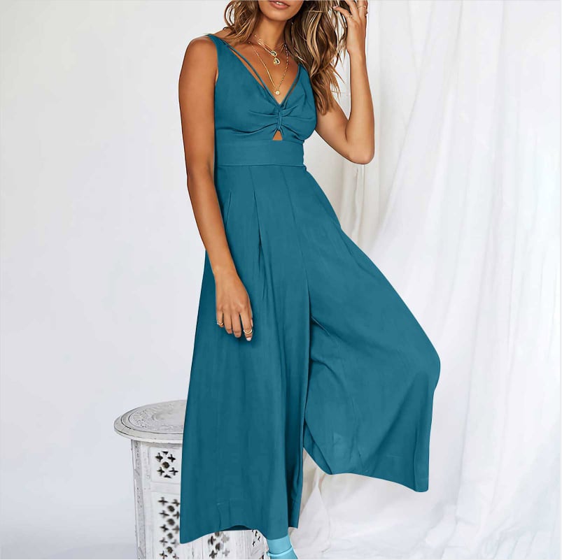 V Neck Cutout High-Waist Rompers