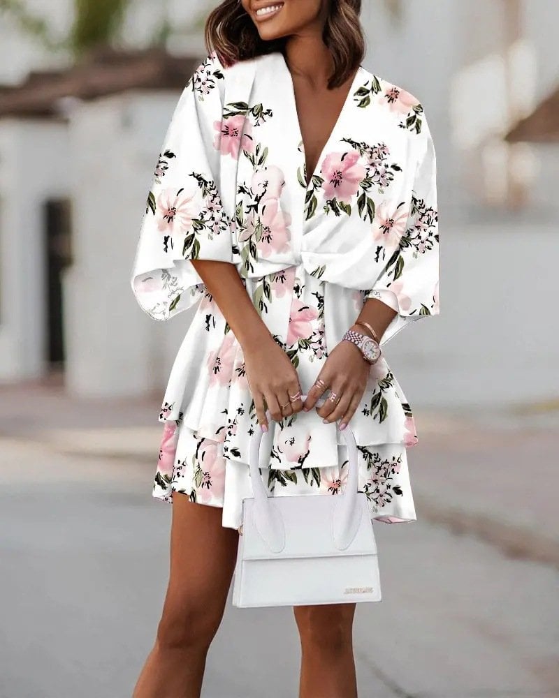 🌹Summer Popular V-Neck Loose Doll Sleeve Print Dress Women's👗