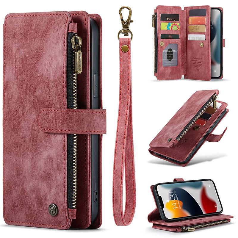 Luxurious & High-end Leather Wallet Flip iPhone Case with Wrist Strap