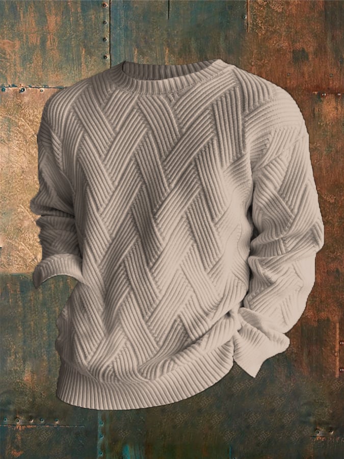 Men'S Plaid Print Round Neck Casual Sweatshirt