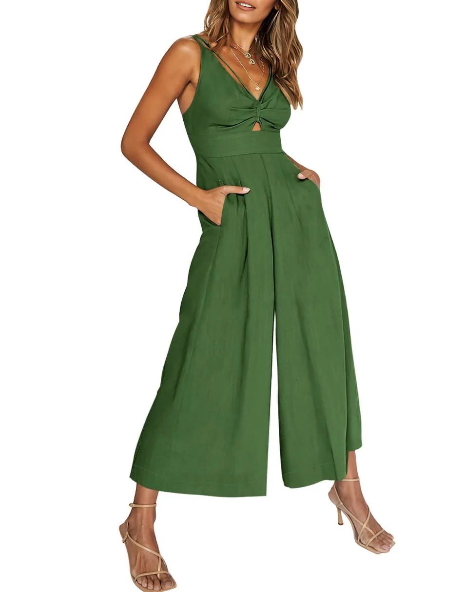 V Neck Cutout High-Waist Rompers