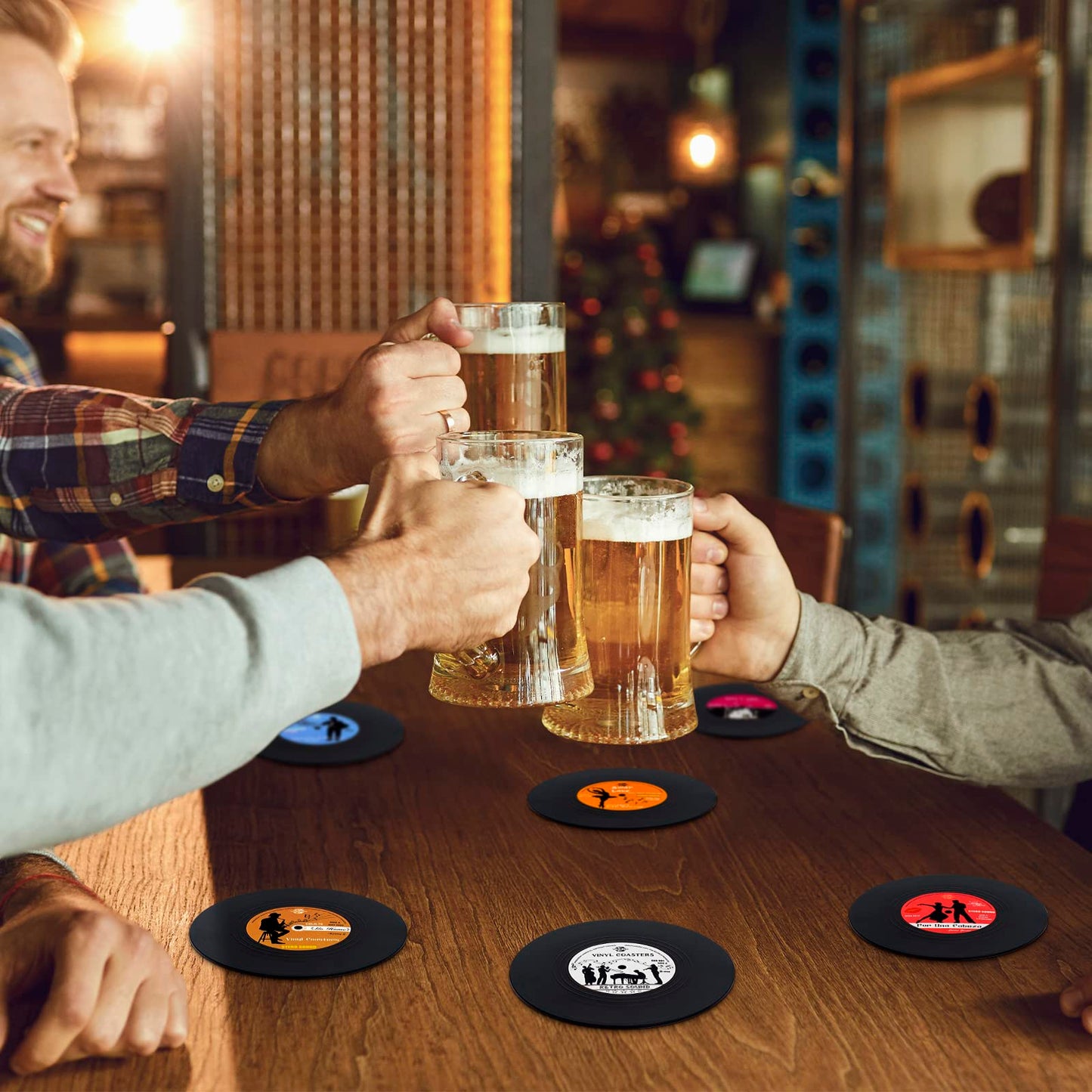 Vinyl Record Coasters with Retro Vinyl Player Holder