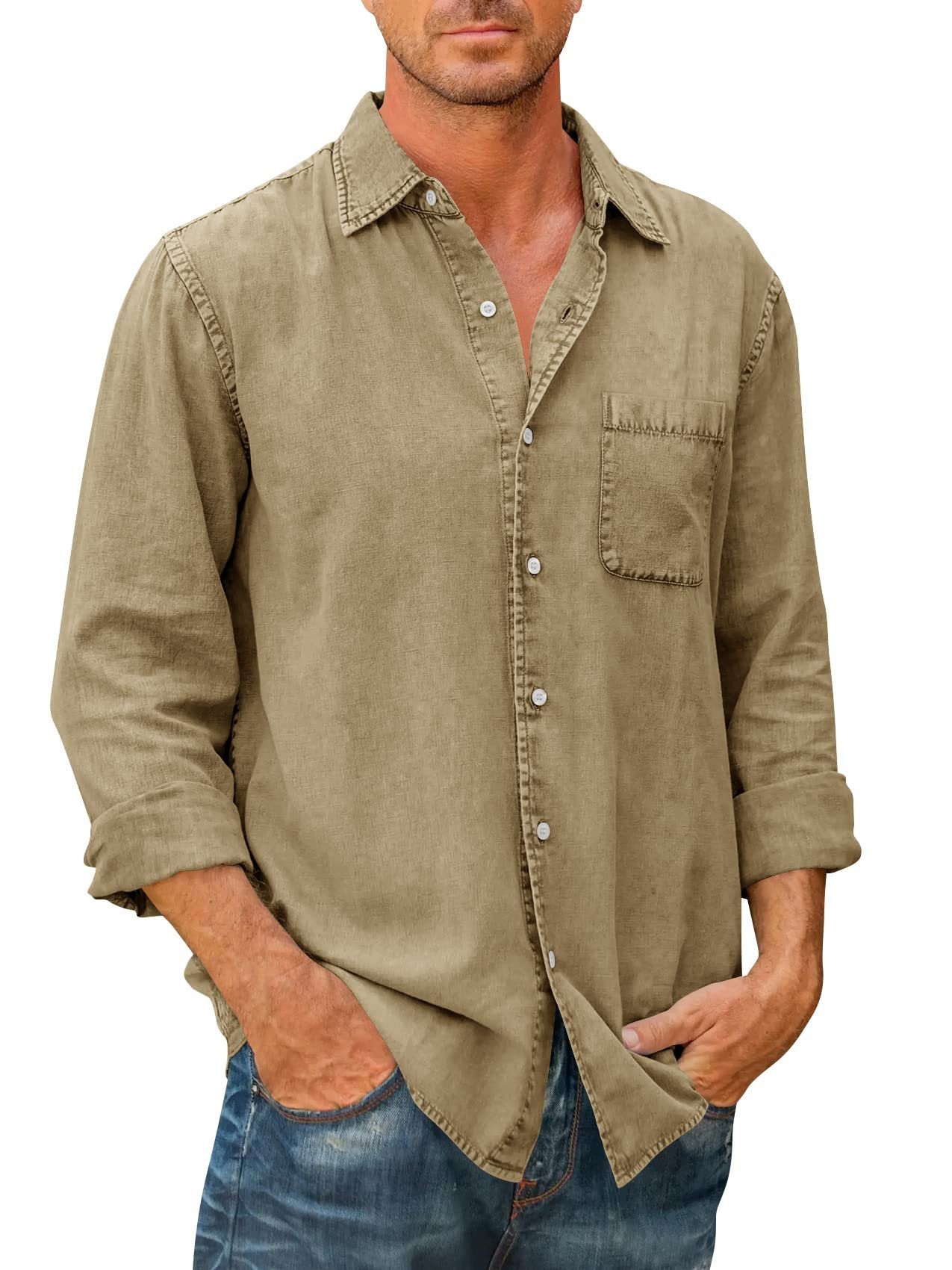 🔥Today’s Deal-Mens Denim Long Sleeve Button Down Shirt