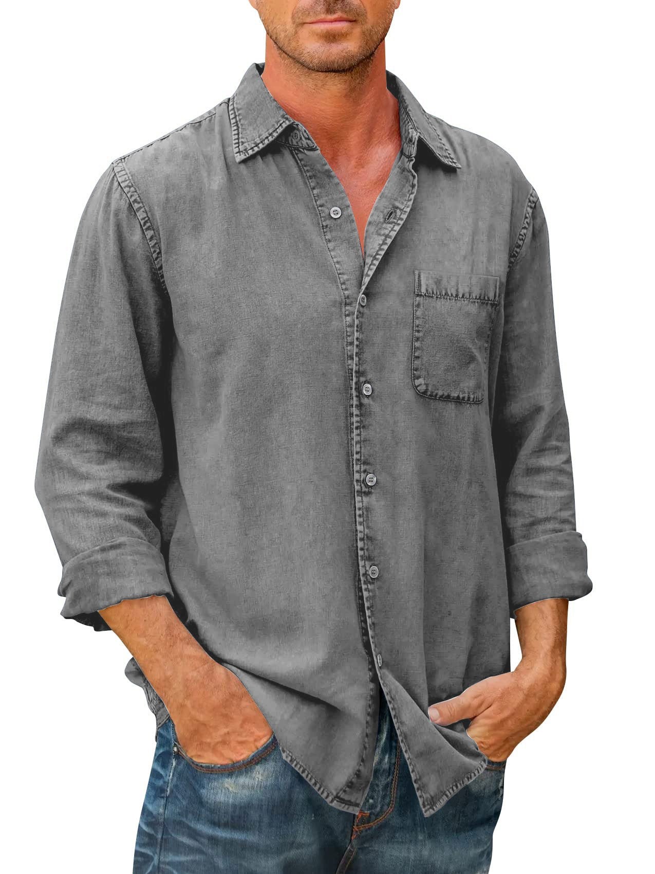 🔥Today’s Deal-Mens Denim Long Sleeve Button Down Shirt