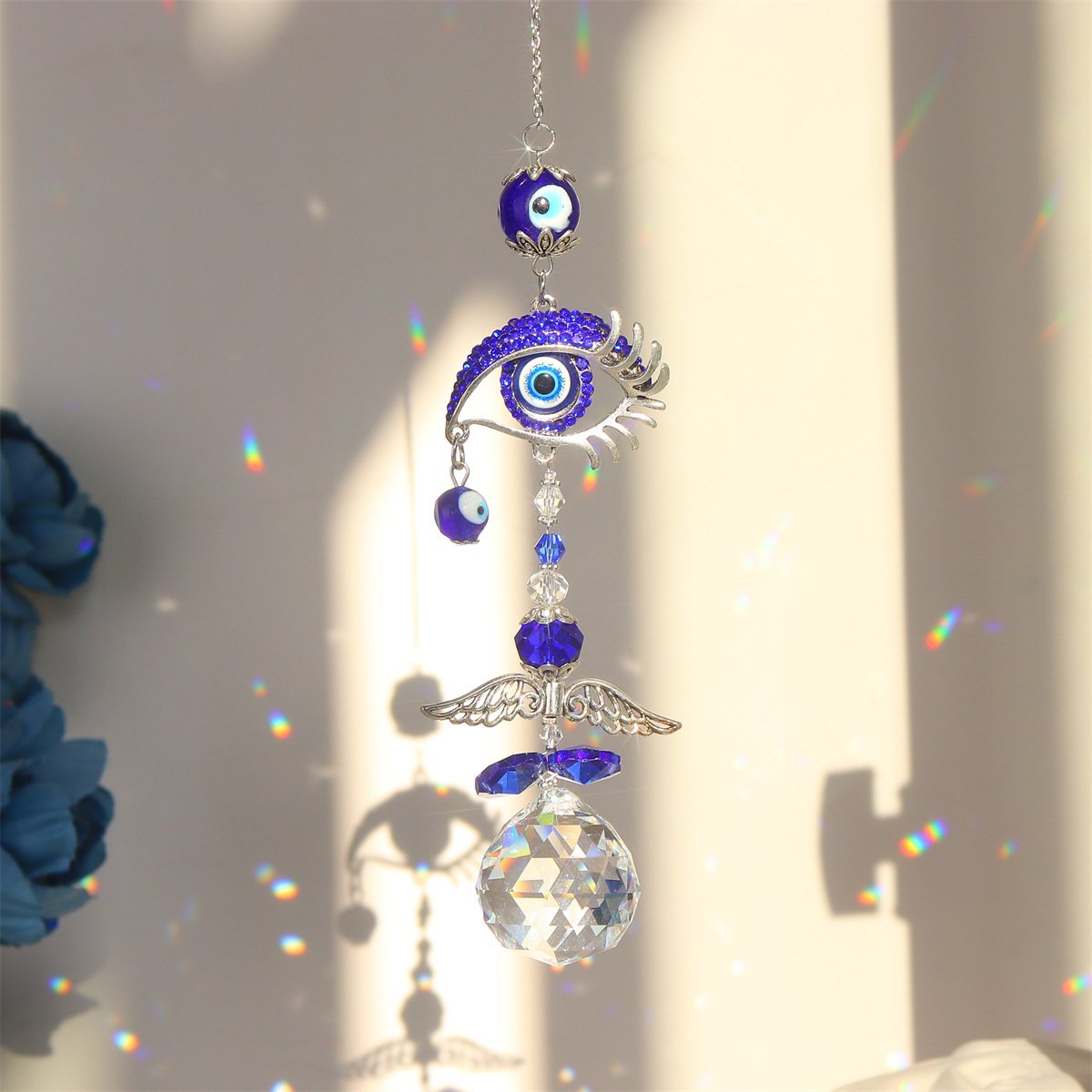 Blue Evil Eye Crystal Suncatcher Wind Chime