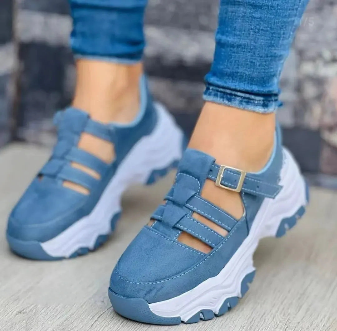 Chunky Soled Paneled Suede Cutout Sneakers
