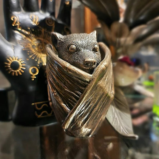 Bronze bat trinket cup, Gothic home decor, bat jewelry box