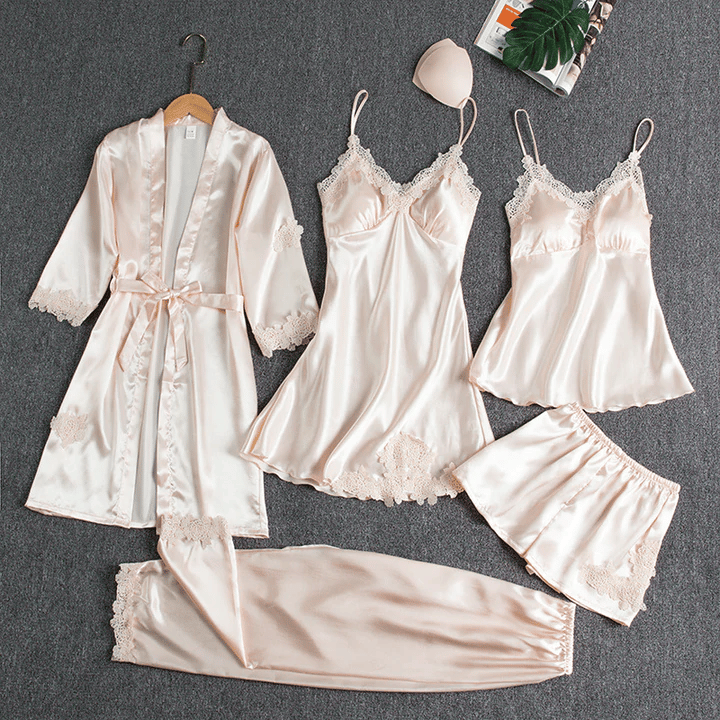 ⚡Blushy Silky Texture 5 Piece Pajama Set